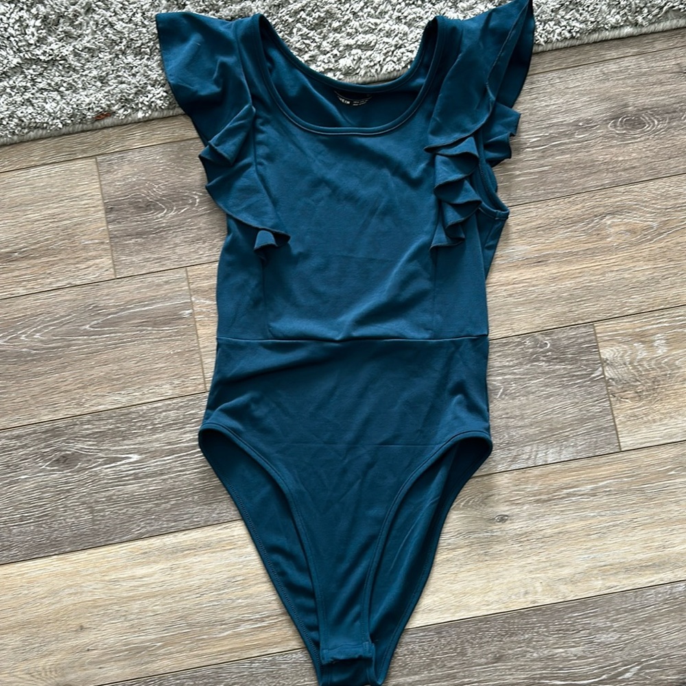 SHEIN Teal Ruffle Sleeve Bodysuit